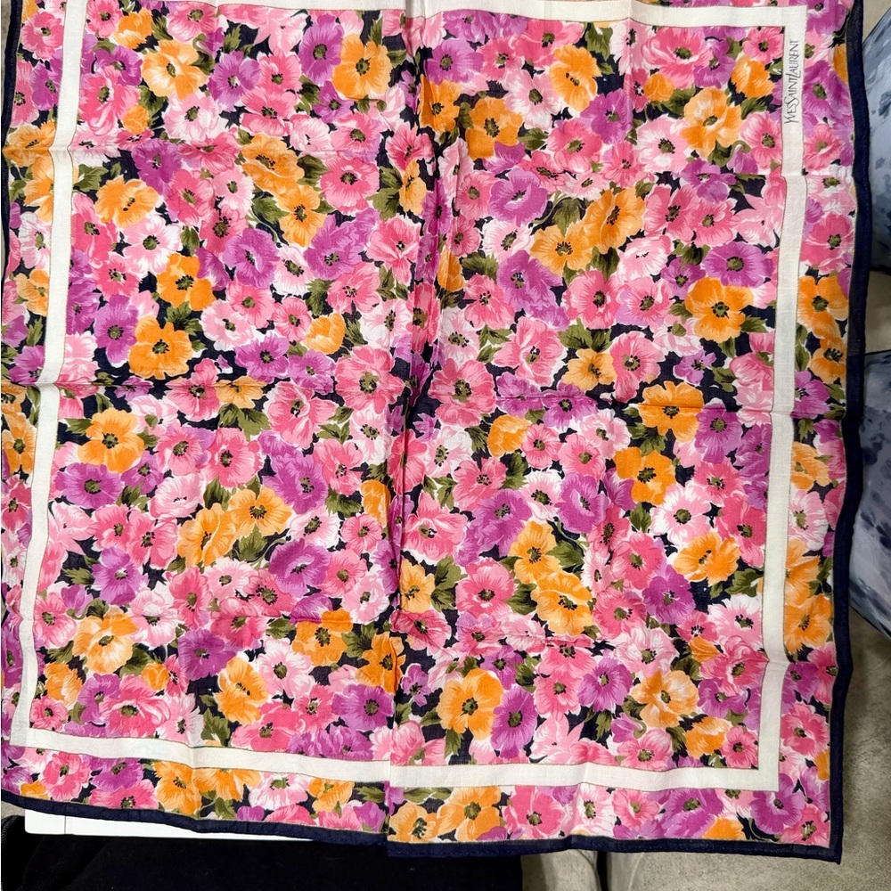 YSL Yve Saint Laurent Pink Floral Print Scarf Twilly Bandeau